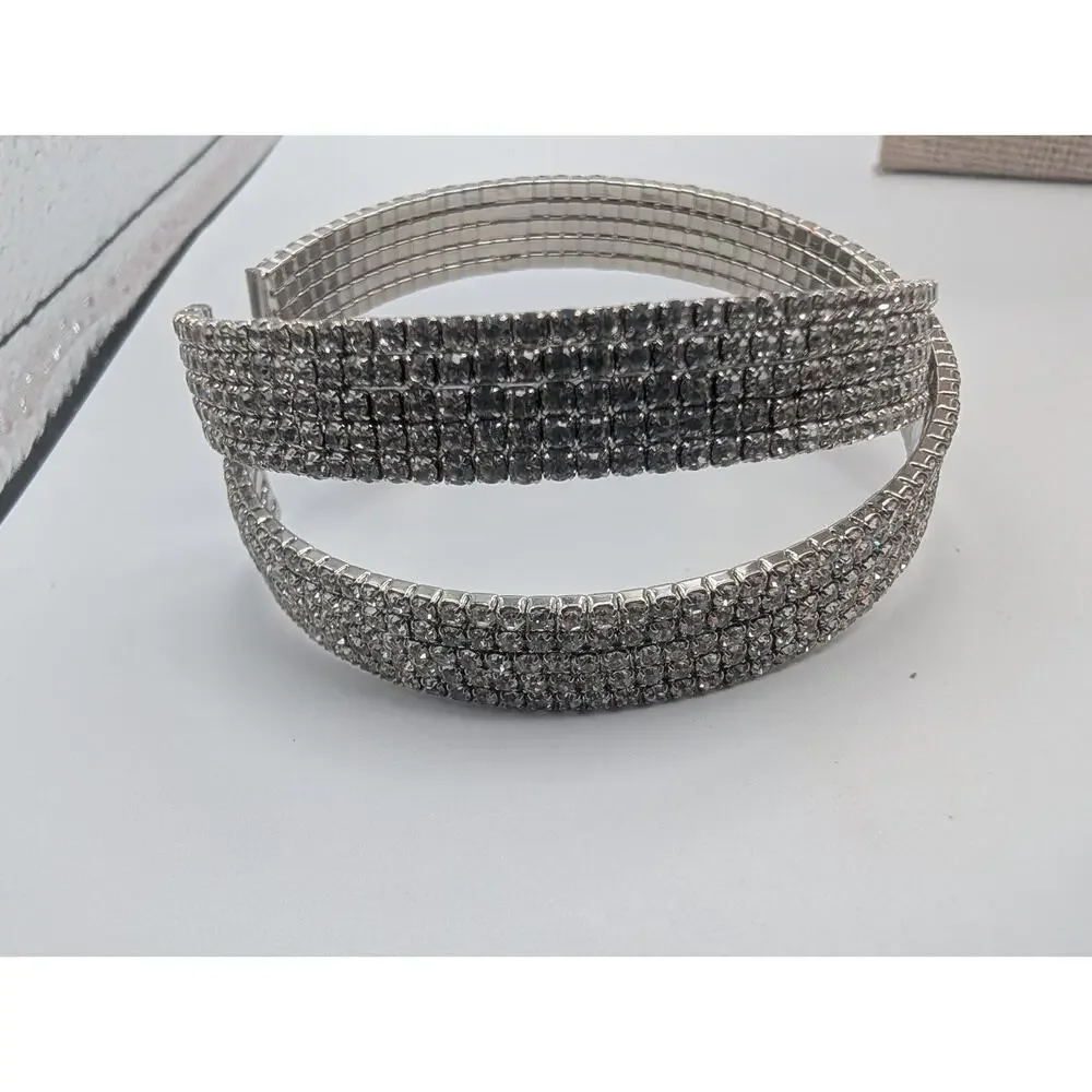 Sparkling Rhinestone Crystal Wide Cuff Bracelet Silver Tone Fashion Jewelry Wrap